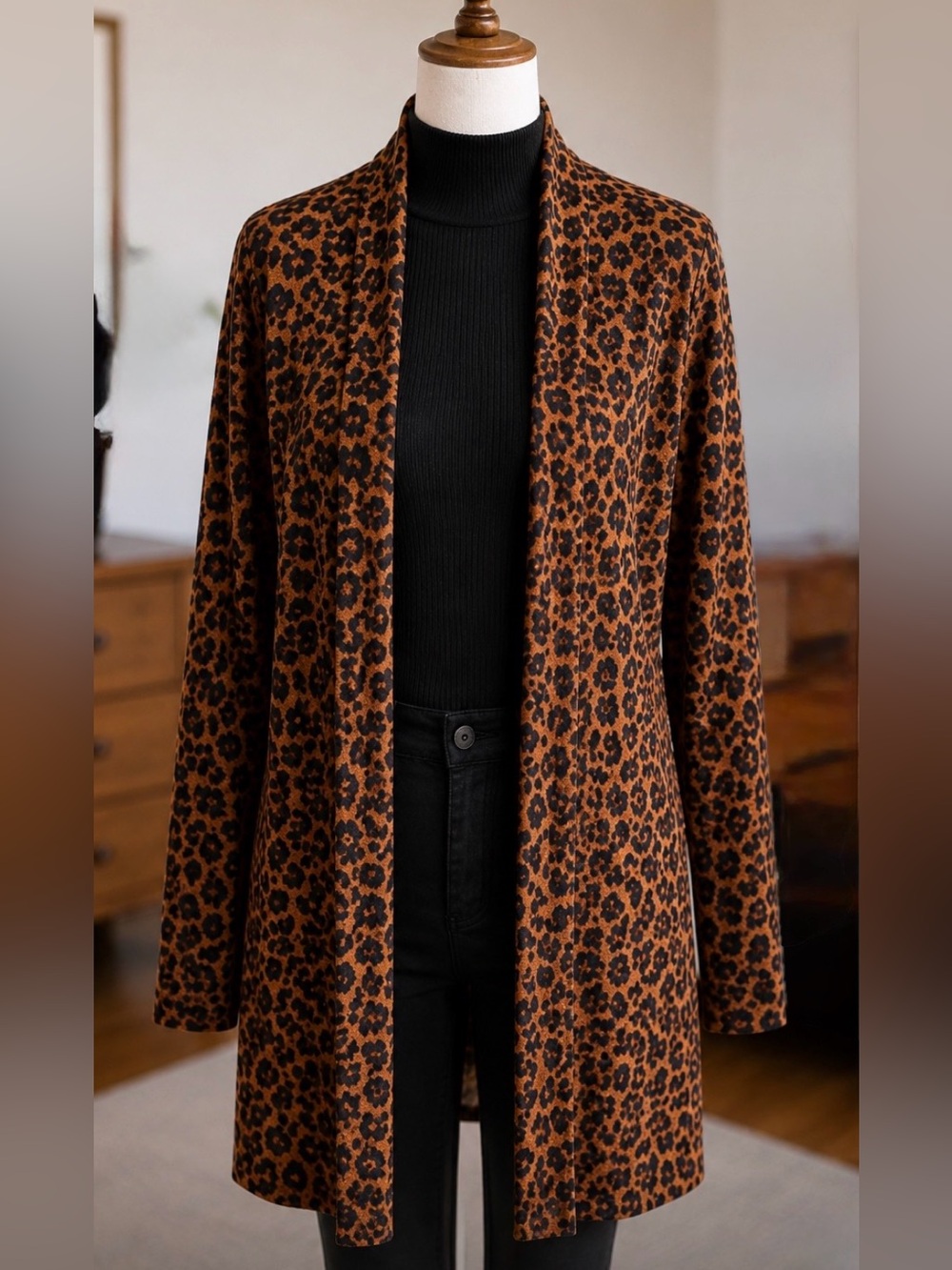 Sanctuary Leopard Print Open Cardigan XS Brown Black Soft Knit Duster